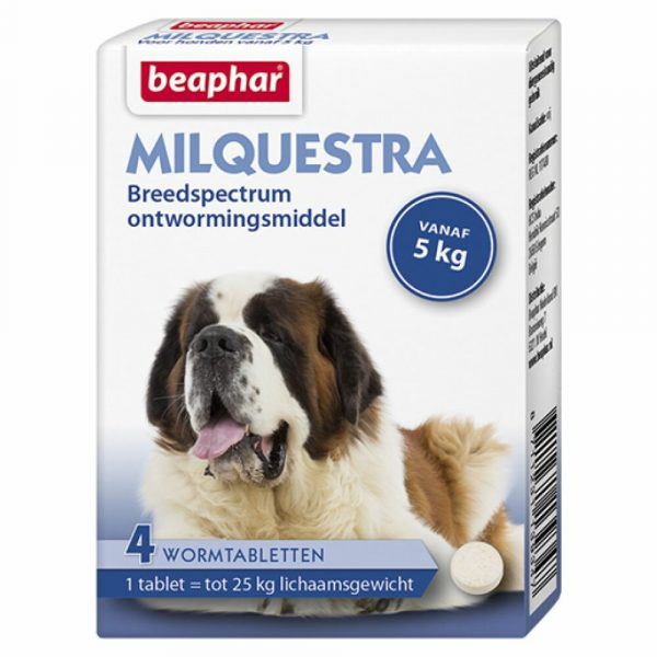 Beaphar Milquestra Ontworming Tabletten Hond 5 - 75kg 4 tabletten