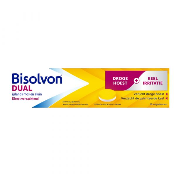 Bisolvon Dual Droge Hoest Keelirritatie 18 tabletten