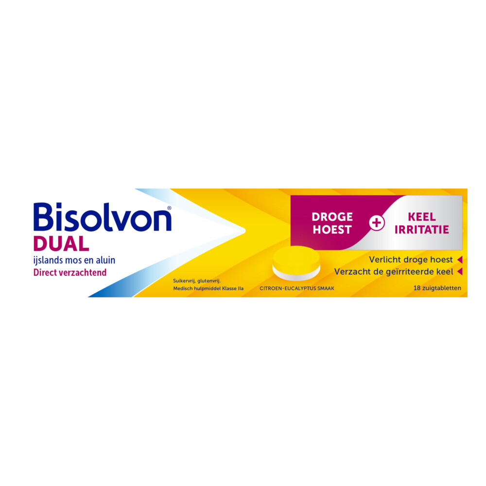 Bisolvon Dual Droge Hoest Keelirritatie 18 tabletten