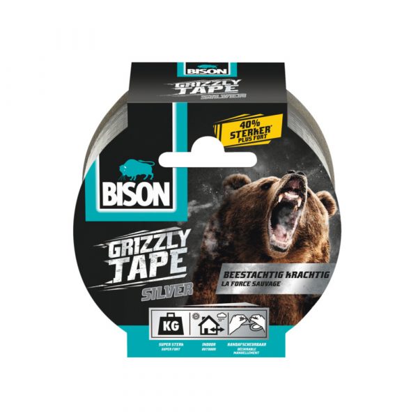 Bison Grizzly Tape Zilver 10m