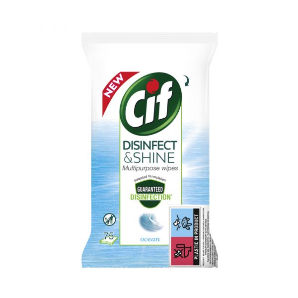 Cif Disinfect&Shine Ocean Wipes 75 stuks