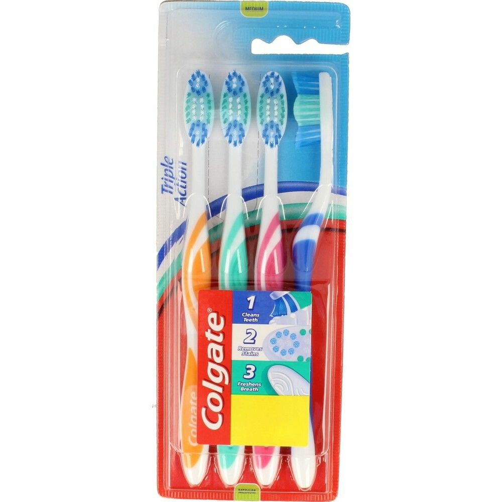 6x Colgate Tandenborstel Triple Action Medium 4 stuks