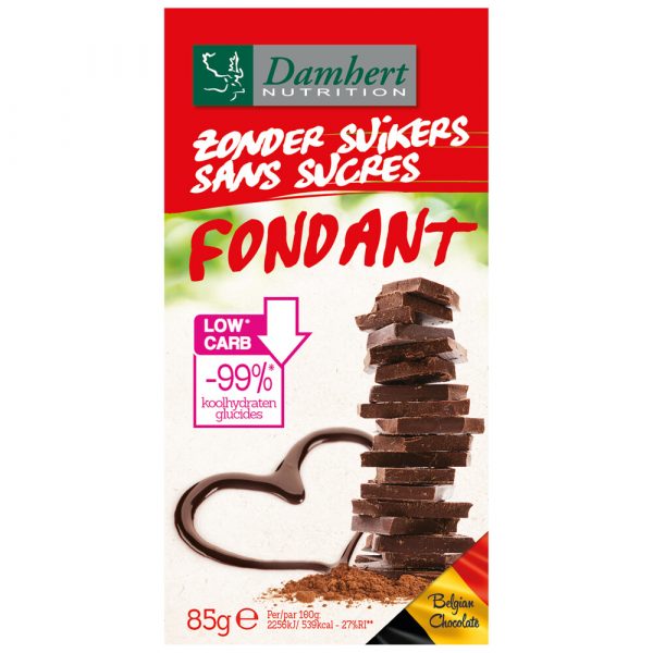 12x Damhert Chocoladetablet Fondant Zonder Suikers 85 gr