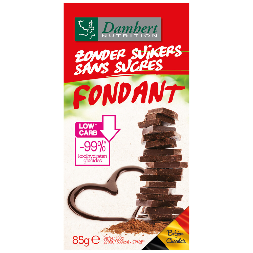 12x Damhert Chocoladetablet Fondant Zonder Suikers 85 gr