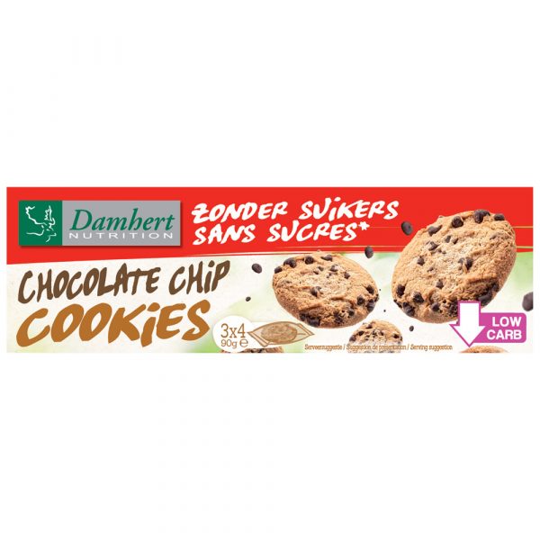 3x Damhert Chocolate Chip Cookies Zonder suikers 90 gr