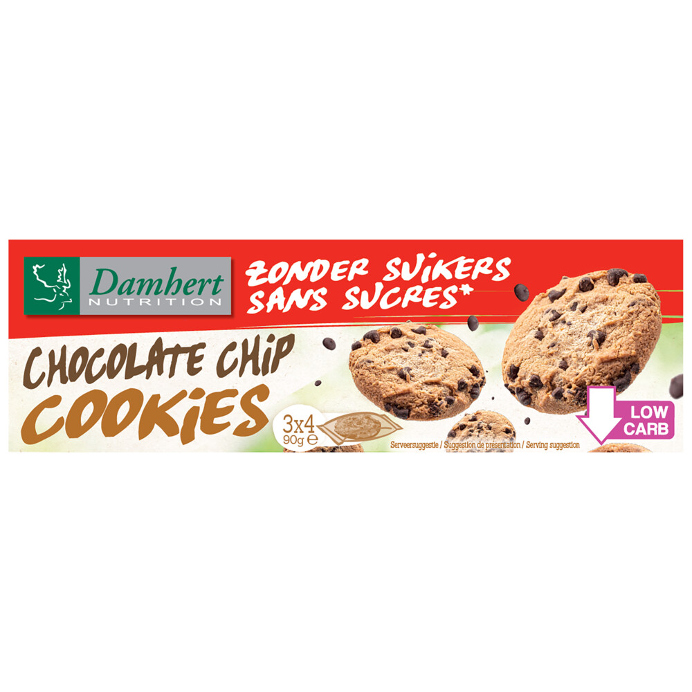 3x Damhert Chocolate Chip Cookies Zonder suikers 90 gr