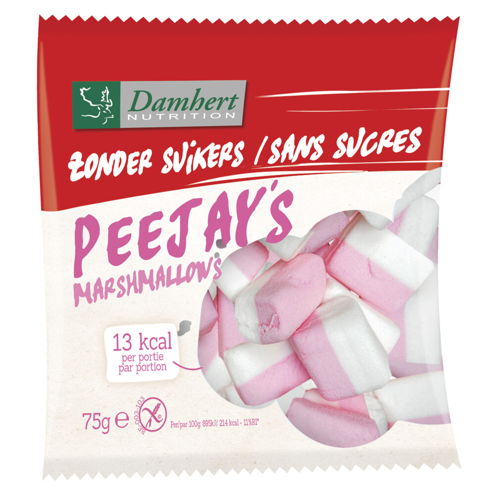 3x Damhert Peejays Marshmallows Zonder Suikers 75 gr