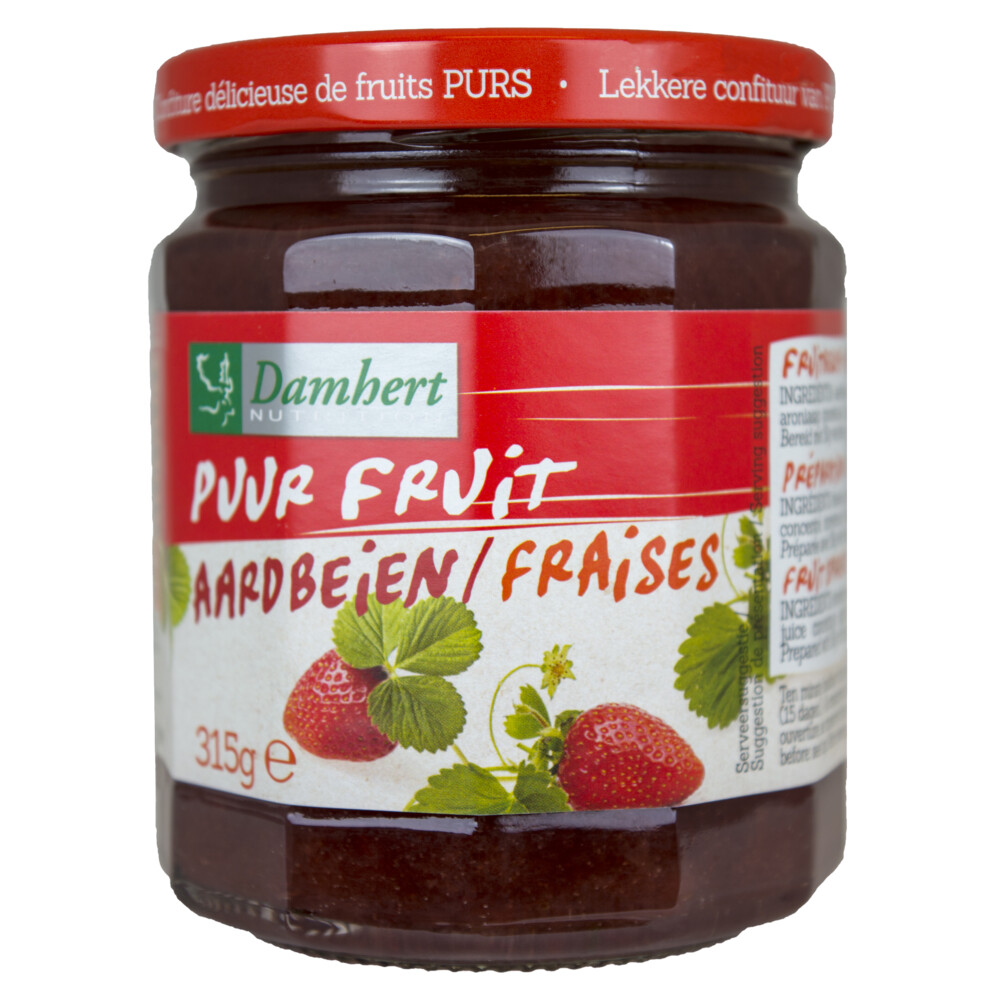 6x Damhert Puur Fruit Confiture Aardbei 315 gr