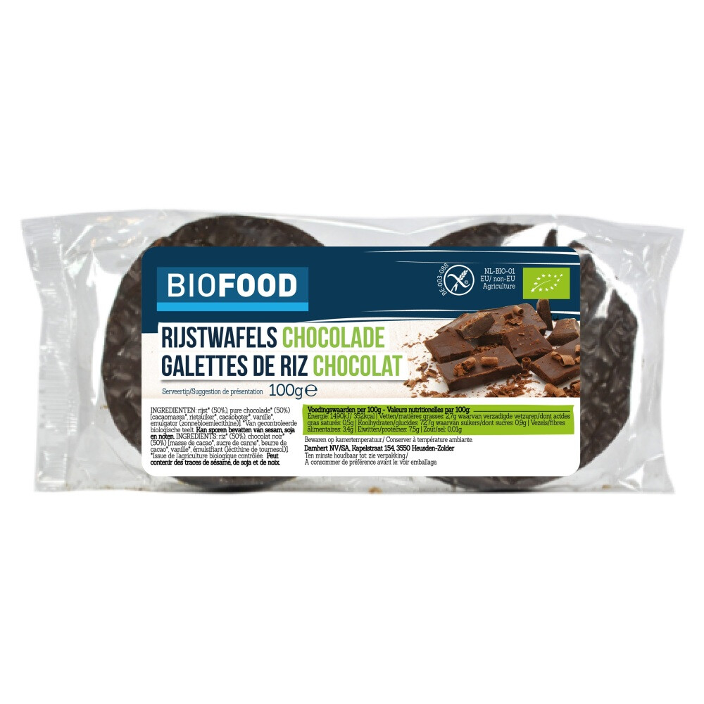 3x Damhert Rijstwafel Chocolade BIO 100 gr