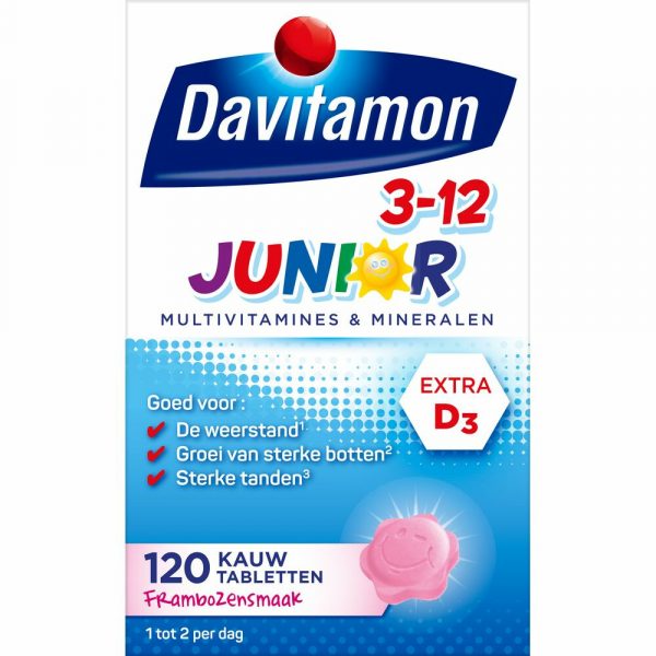 Davitamon Junior 3+ Kauwvitamines Framboos 120 kauwtabletten