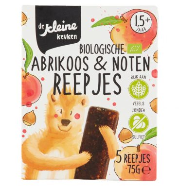 6x De Kleine Keuken Bio Abrikoos&Noten Reepje 75 gr