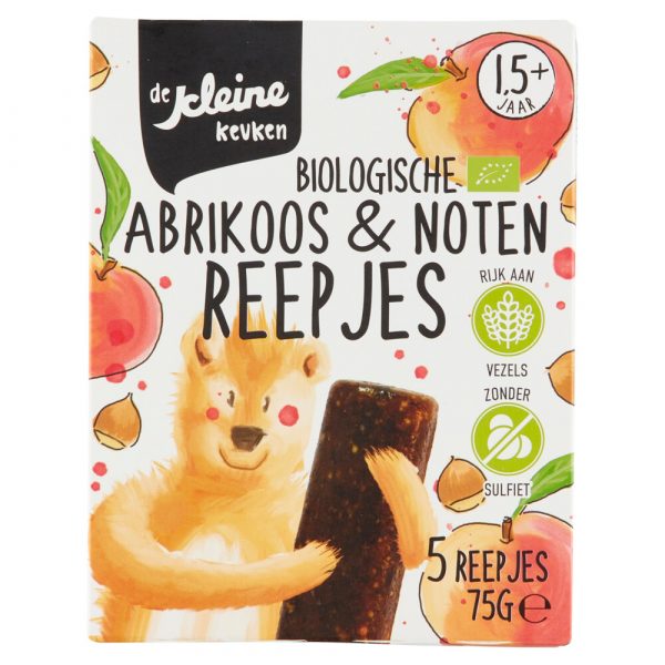 6x De Kleine Keuken Bio Abrikoos&Noten Reepje 75 gr