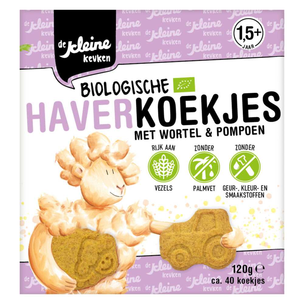 8x De Kleine Keuken Bio Haverkoekjes Wortel&Pompoen 120 gr