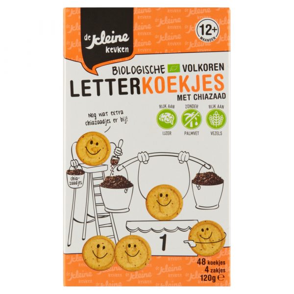 3x De Kleine Keuken Bio Letterkoekjes met Chiazaad 80 gr