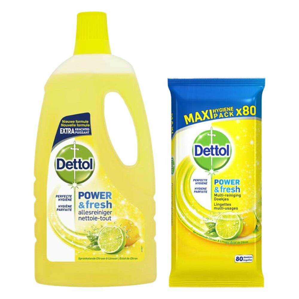 Dettol Power&Fresh Citrus Allesreiniger en Schoonmaakdoekjes Pakket