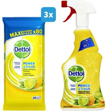 Dettol Power&Fresh Citrus Schoonmaakdoekjes&Allesreiniger Spray Pakket