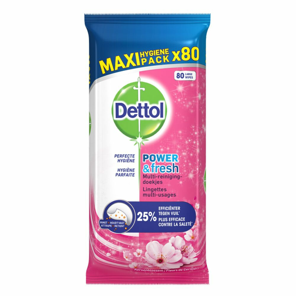 4x Dettol Reinigingsdoekjes Power&Fresh Kersenbloesem 80 stuks