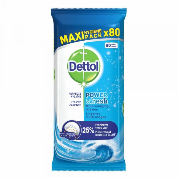 4x Dettol Reinigingsdoekjes Power&Fresh Ocean 80 stuks