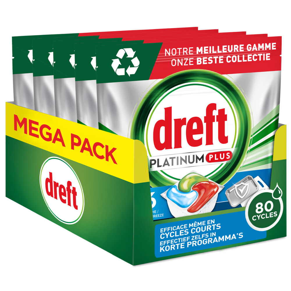 Dreft Platinum Plus All In One Vaatwastabletten Deep Clean 80 stuks