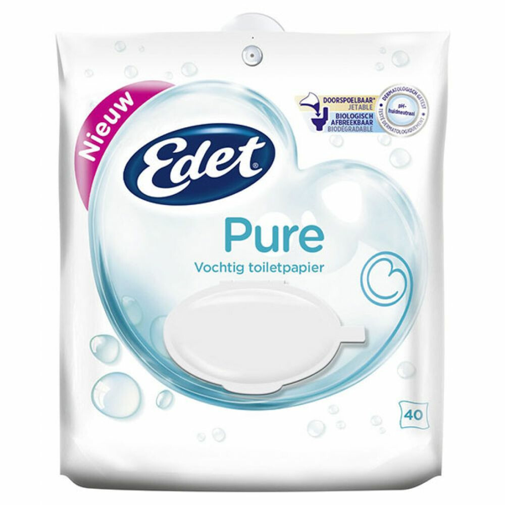 3x Edet Vochtig Toiletpapier Pure 40 Stuks