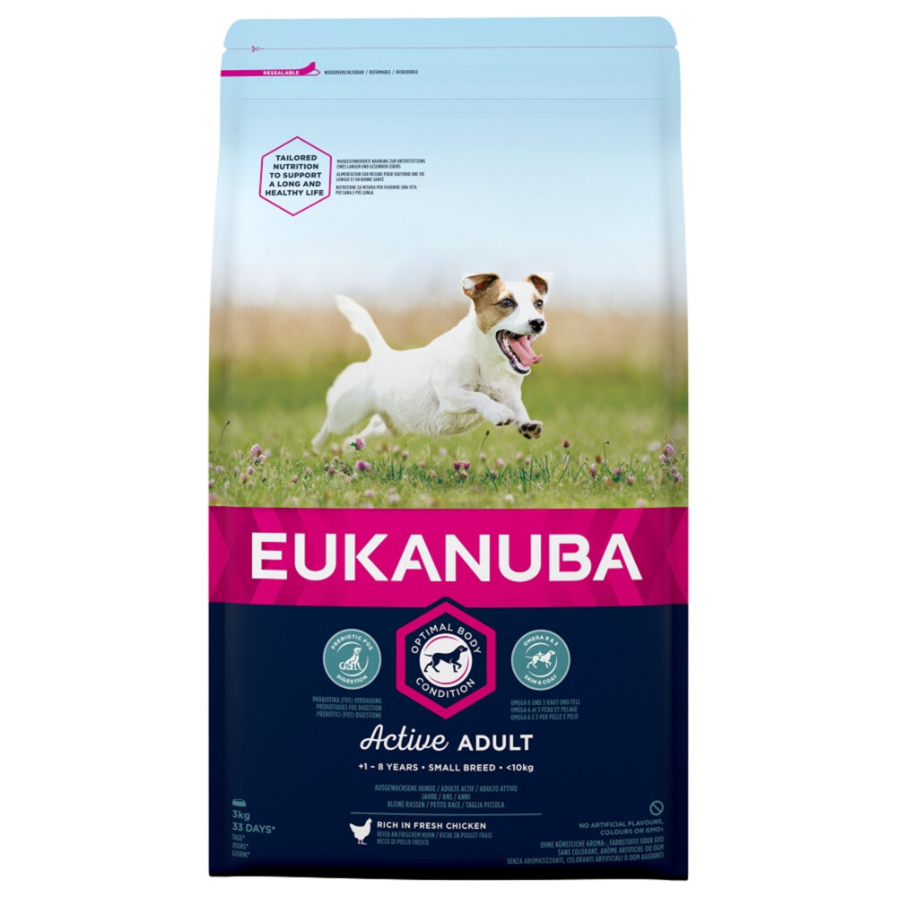 3x Eukanuba Dog Active Adult Small 3 kg