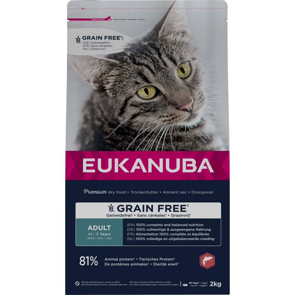 4x Eukanuba Kat Adult Graanvrij Zalm 2 kg