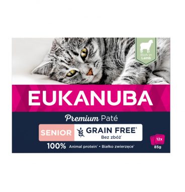 4x Eukanuba Lams Pate Graanvrij Senior Kat Multi-Pack 12 x 85 gr