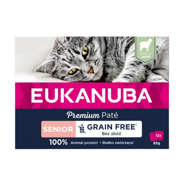 4x Eukanuba Lams Pate Graanvrij Senior Kat Multi-Pack 12 x 85 gr