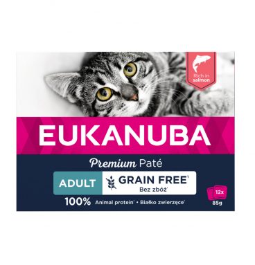 4x Eukanuba Zalm Pate Graanvrij Adult Kat Multi-Pack 12 x 85 gr