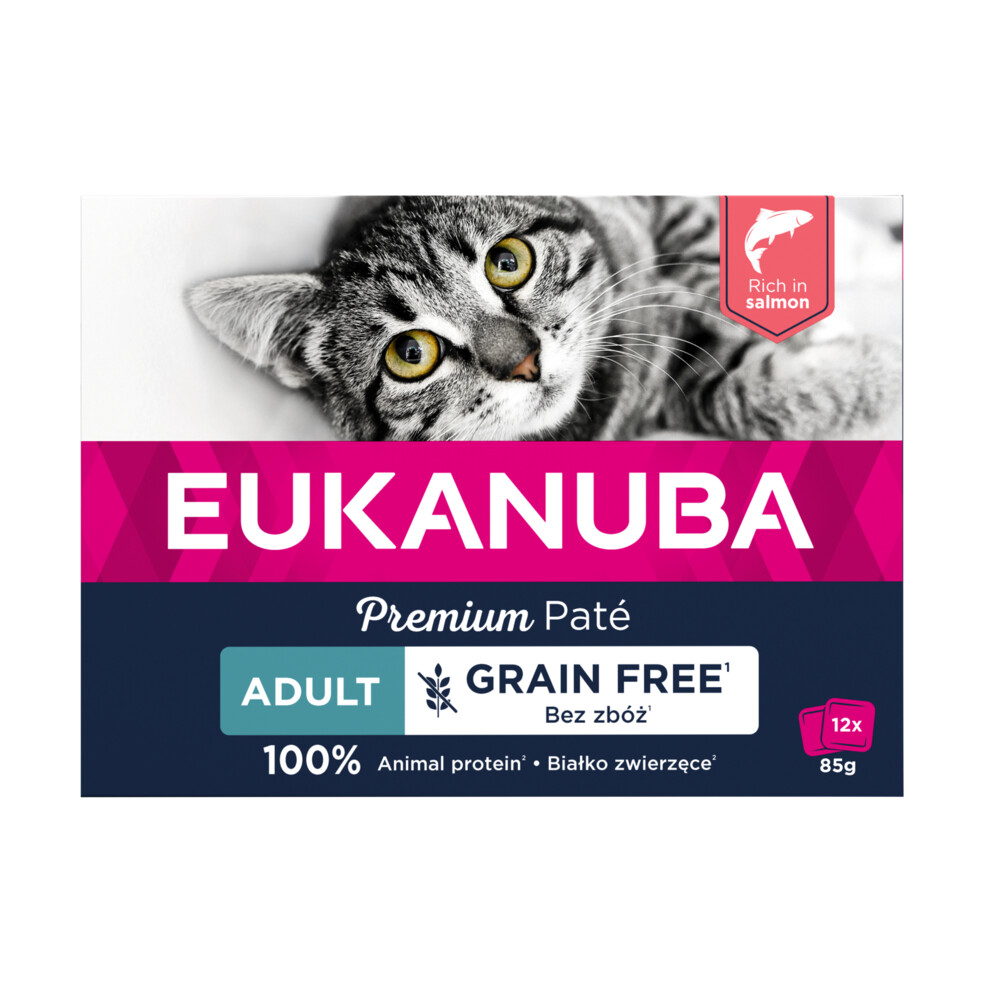 4x Eukanuba Zalm Pate Graanvrij Adult Kat Multi-Pack 12 x 85 gr