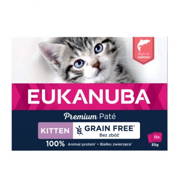 4x Eukanuba Zalm Pate Graanvrij Kitten Multi-Pack 12 x 85 gr