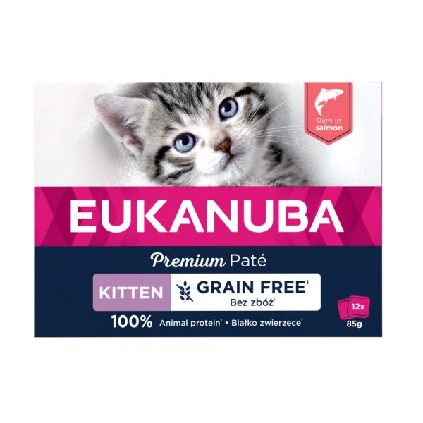 4x Eukanuba Zalm Pate Graanvrij Kitten Multi-Pack 12 x 85 gr