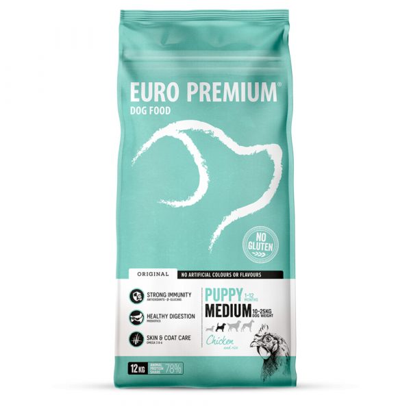 Euro-Premium Puppy Medium Kip - Rijst 12 kg