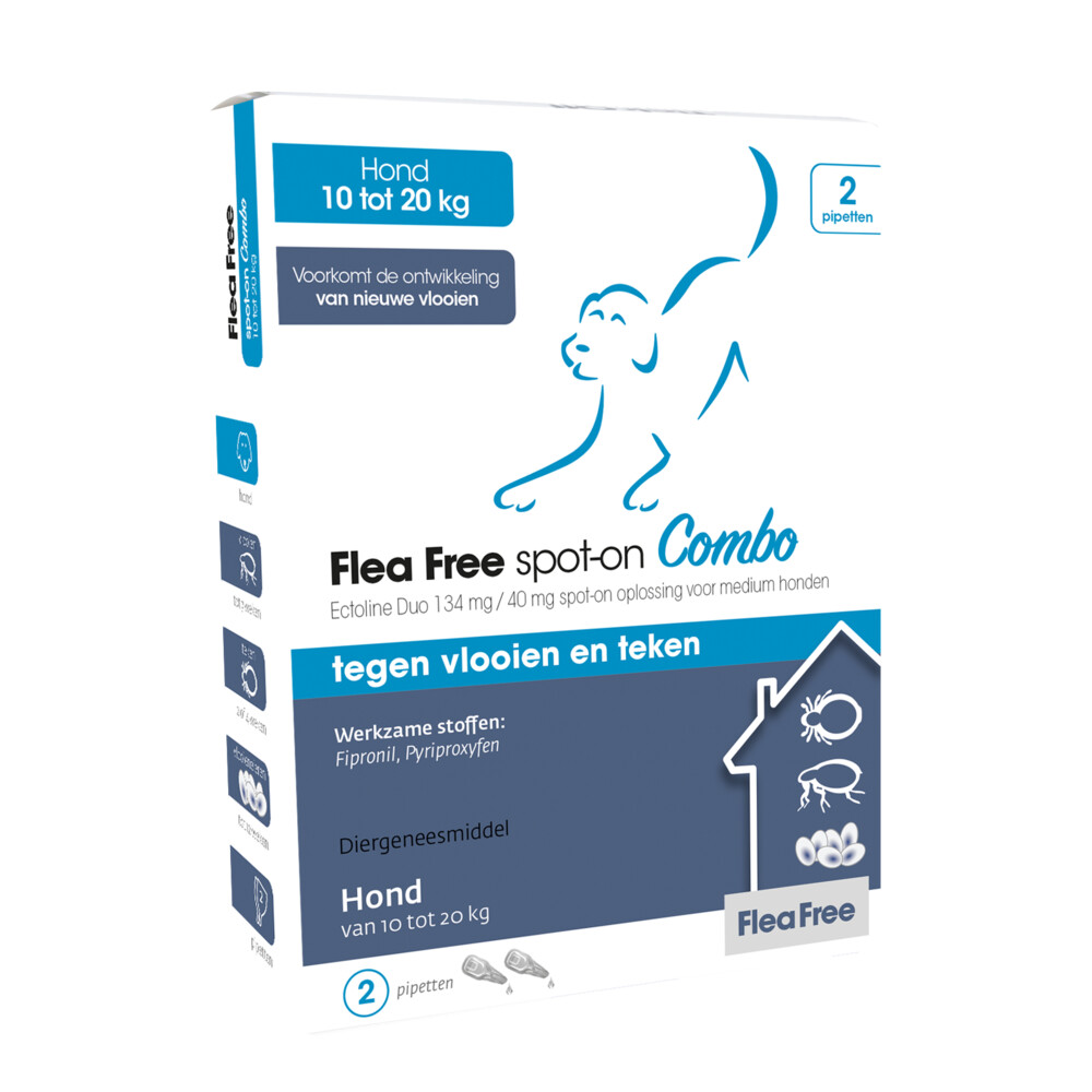 Flea Free Spot-On Combo Anti Vlooien en Teken Druppels Hond 10-20 kg 2 pipetten