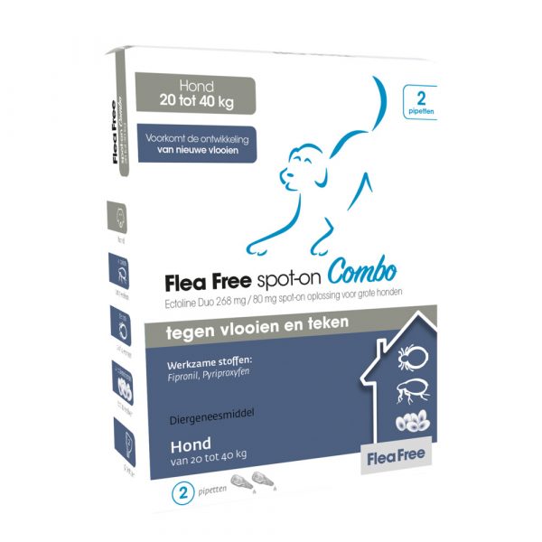 Flea Free Spot-On Combo Anti Vlooien en Teken Druppels Hond 20 - 40 kg 2 pipetten