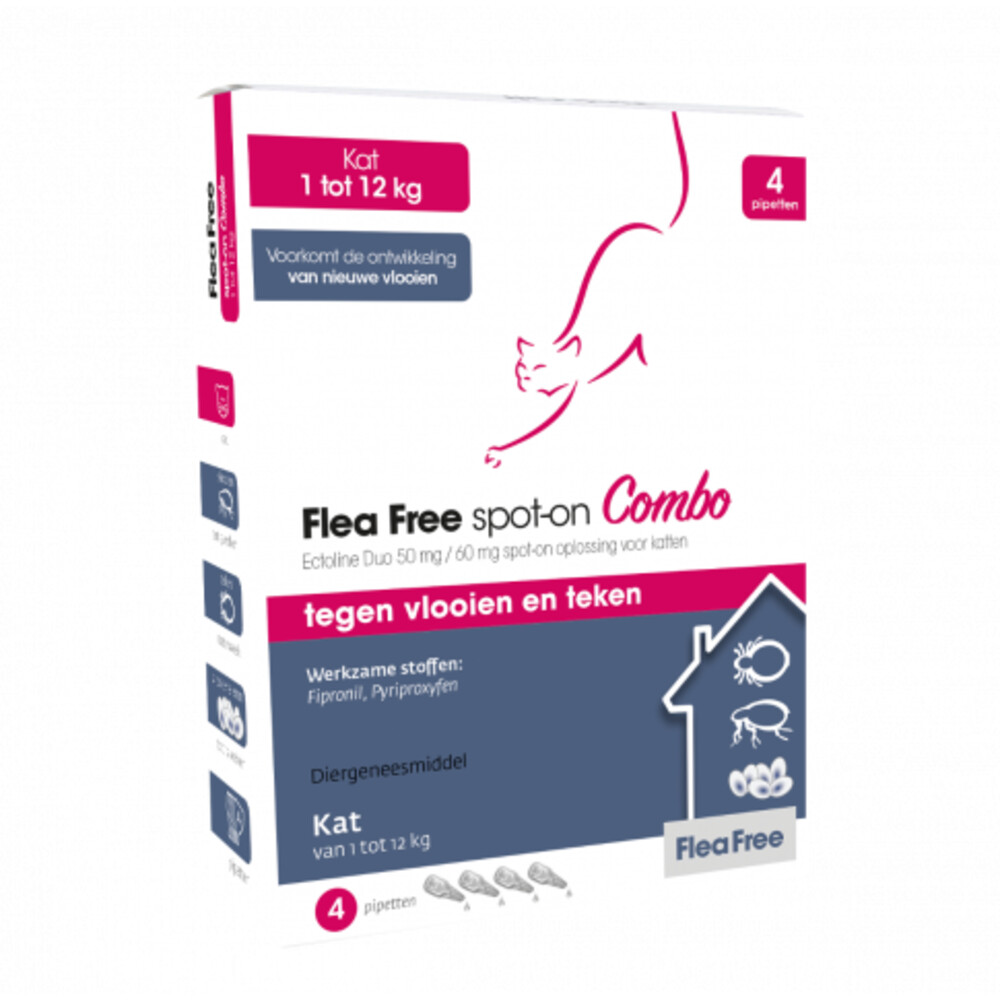 Flea Free Spot-on Combo Anti Vlooien en Teken Druppels Kat 4 Pipetten