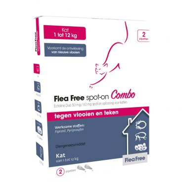 Flea Free Spot-on Combo Anti Vlooiendruppels Kat vanaf 1 kg 2 pipetten