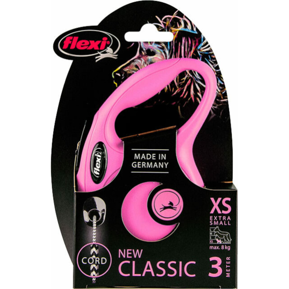 Flexi Rollijn Classic Cord Roze 3 mtr tot 8 kg