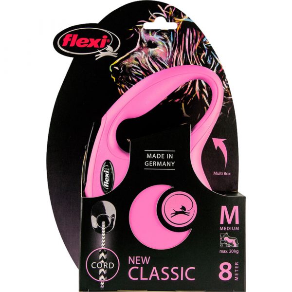 Flexi Rollijn Classic Cord Roze 8 mtr tot 20 kg