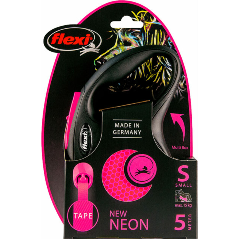 Flexi Rollijn New Neon Tape Roze 5 mtr tot 15 kg