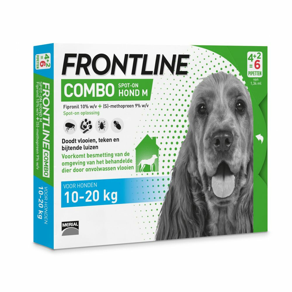 Frontline Combo Spot On Anti Vlooien en Teken Druppels Hond 10 - 20 kg 6 pipetten