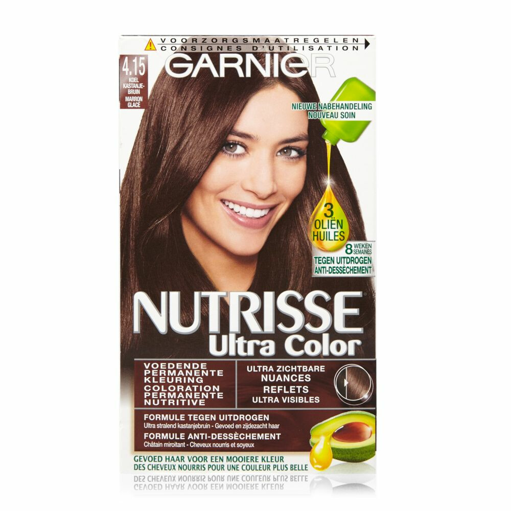 3x Garnier Nutrisse Ultra Color 4.15 - Koel Kastanje Bruin