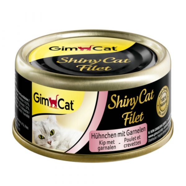 24x GimCat ShinyCat Kip&Garnalen 70 gr