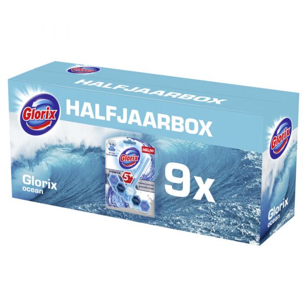 Glorix Toiletblok Power 5 Ocean Halfjaarbox 9 stuks