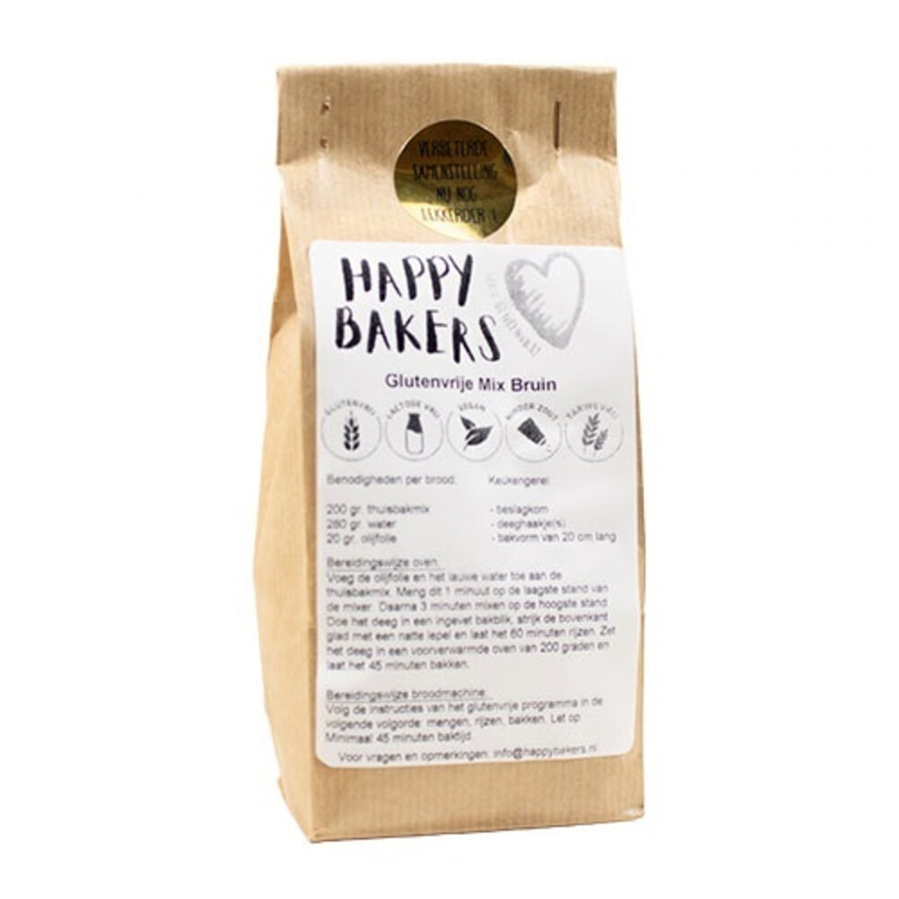 3x Happy Bakers Bakmix Bruin Glutenvrij 500 gr