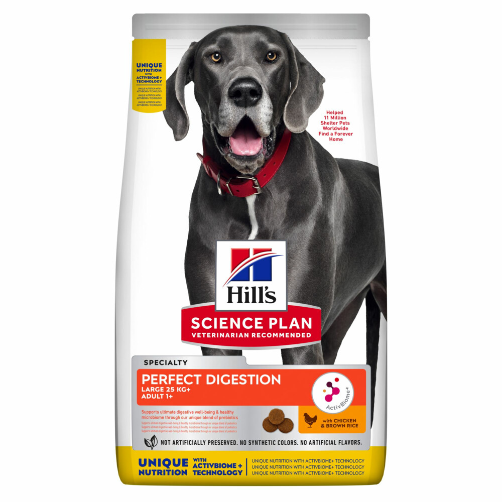 Hill's Science Plan Hondenvoer Perfect Digestion Large Breed Adult +1 Kip en Bruine Rijst 12 kg