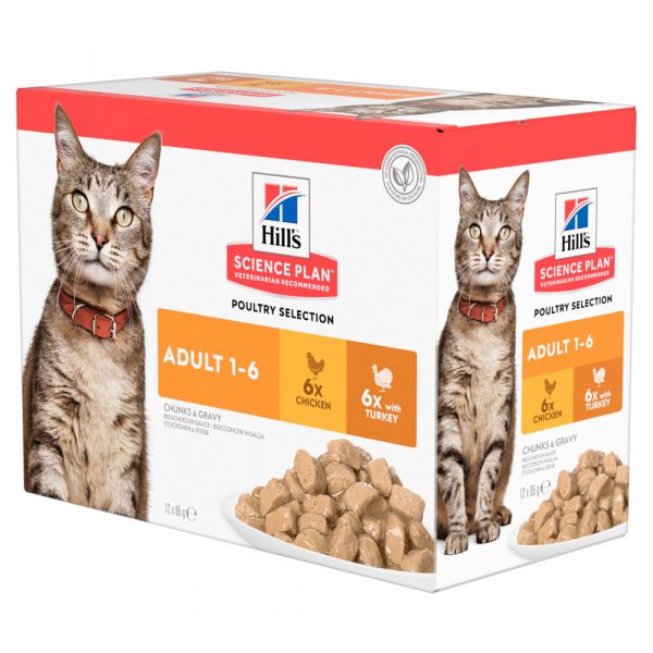 4x Hill's Science Plan Kattenvoer Adult Multipack Kip&Kalkoen 12 x 85 gr