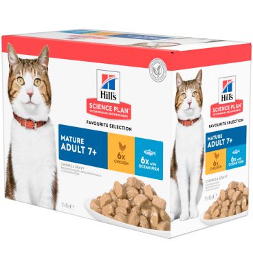 4x Hill's Science Plan Kattenvoer Mature Adult 7+ Multipack Favourite Selection 12 x 85 gr