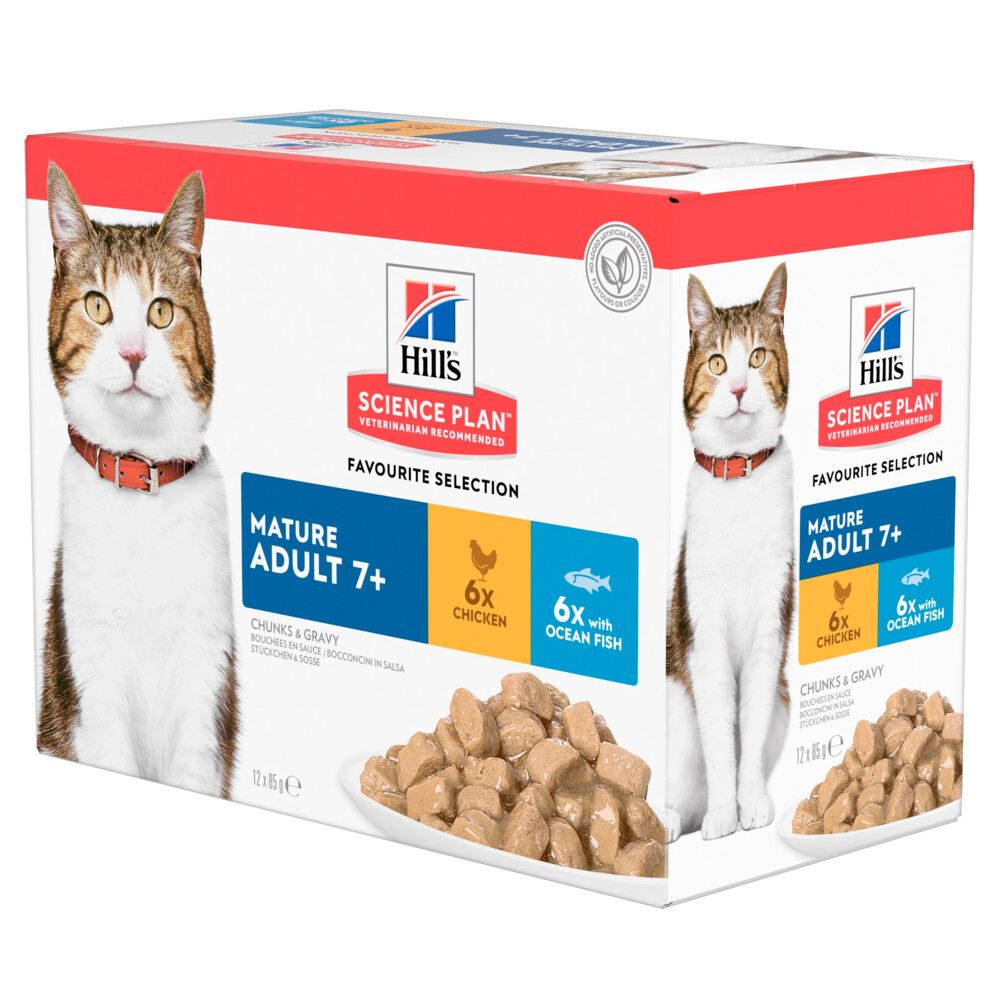 4x Hill's Science Plan Kattenvoer Mature Adult 7+ Multipack Favourite Selection 12 x 85 gr