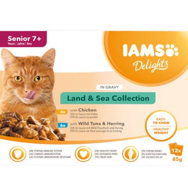 Iams 7+ Delights Land - Sea in Saus 12 x 85 gr